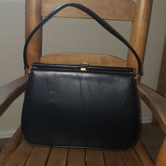 VNTG Retro 60's A Naturalizer Black Faux Suede Simulated Leather Handbag - Picture 4 of 16